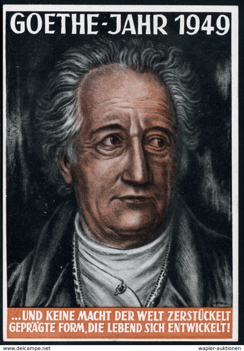 S.B.Z. 1949 (27.8.) 12 Pf. + 8 Pf. "200. Geburtstag Johann W. V. Goethe", EF Oberrandstück, 2K-Steg: MITTWEIDA/c + Viol. - Writers