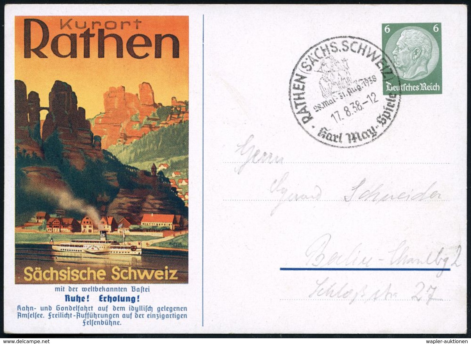 RATHEN (SÄCHS.SCHWEIZ)/ 28.Mai-31.Aug./ Karl-May-Spiele 1938 (16.8.) SSt = Old Shatterhand, Winnetou Zu Pferd Auf PP 6 P - Ecrivains