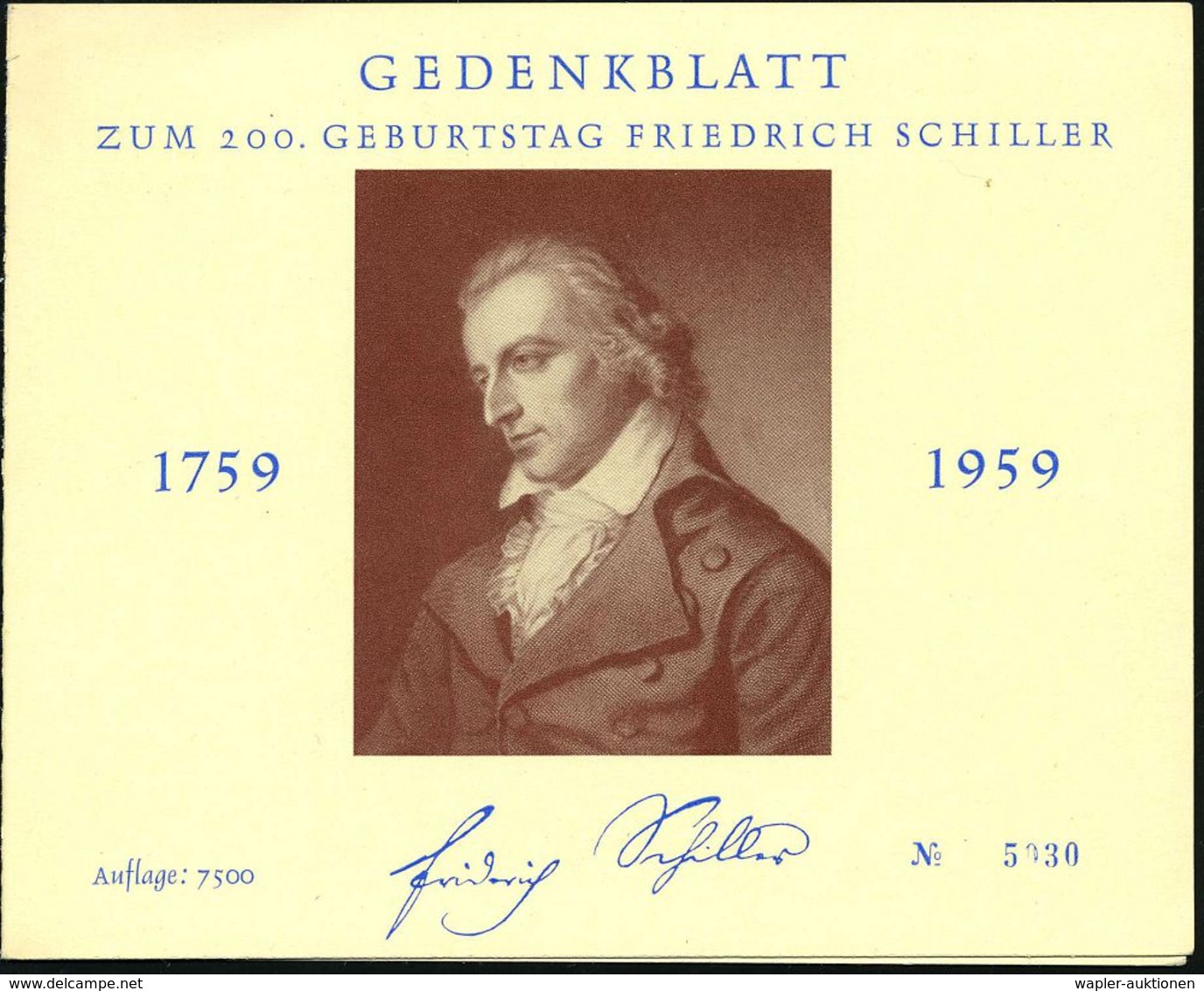 Berlin-Neukölln 1959 (10.11.) 20 Pf. "200. Geburtstag F. Schiller" + ET-SSt: (1) BERLIN-NEUKÖLLN.. (Bo.913) Auf Jubil.-G - Ecrivains