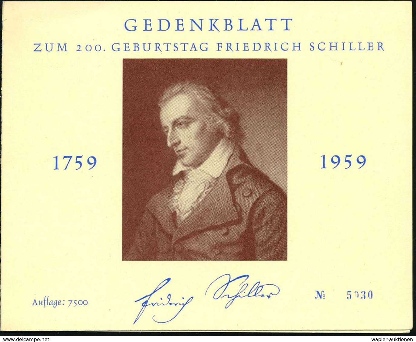 Berlin-Neukölln 1959 (10.11.) 20 Pf. "200. Geburtstag F. Schiller" + ET-SSt: (1) BERLIN-NEUKÖLLN.. (Bo.913) Auf Jubil.-G - Schrijvers