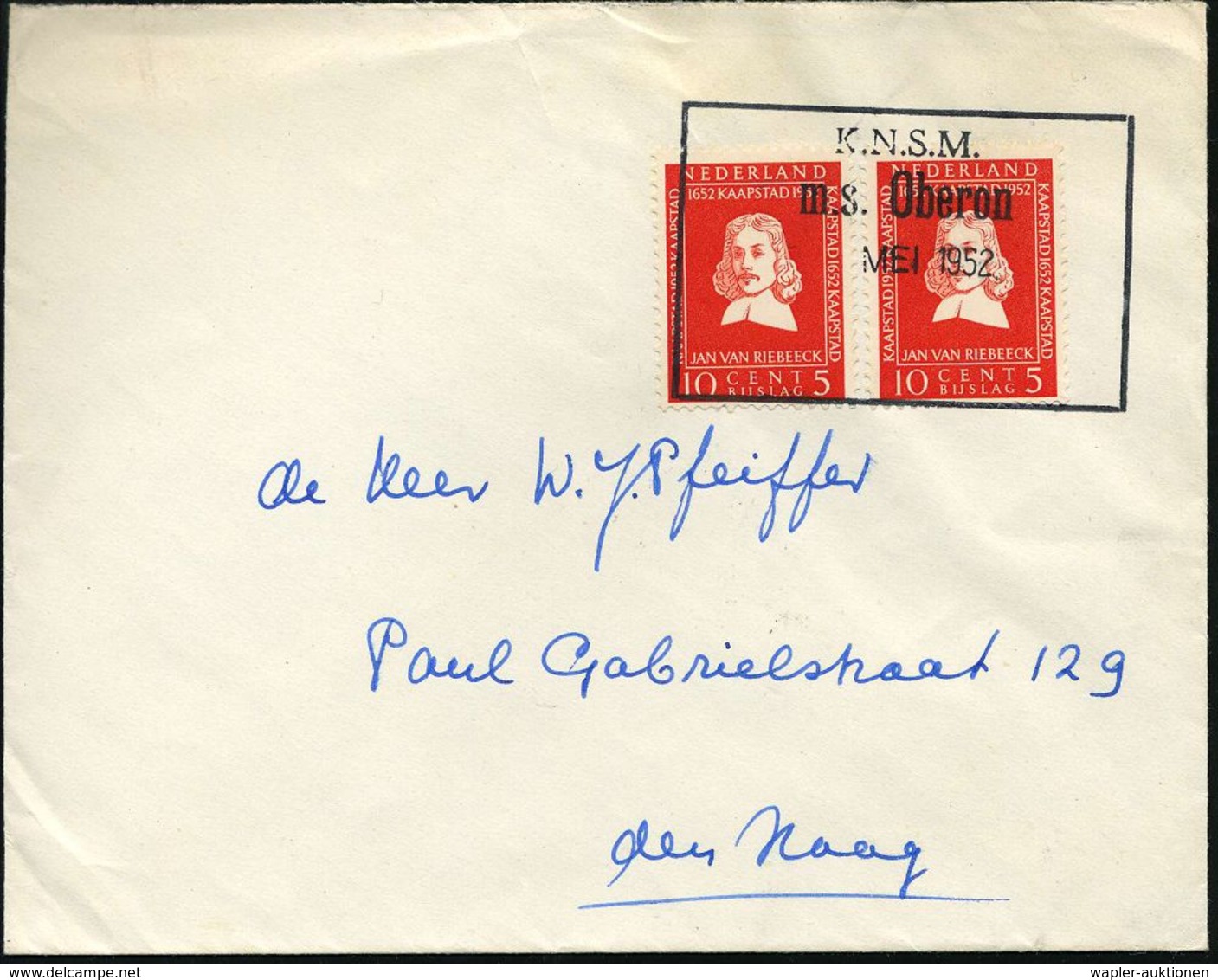 NIEDERLANDE 1952 (Mai) BPA-Ra.3: K.N.S.M./ M.s.  O B E R O N  = Aus Shakespeares "Sommernachtstraum" = Schiffspost , Kla - Schrijvers