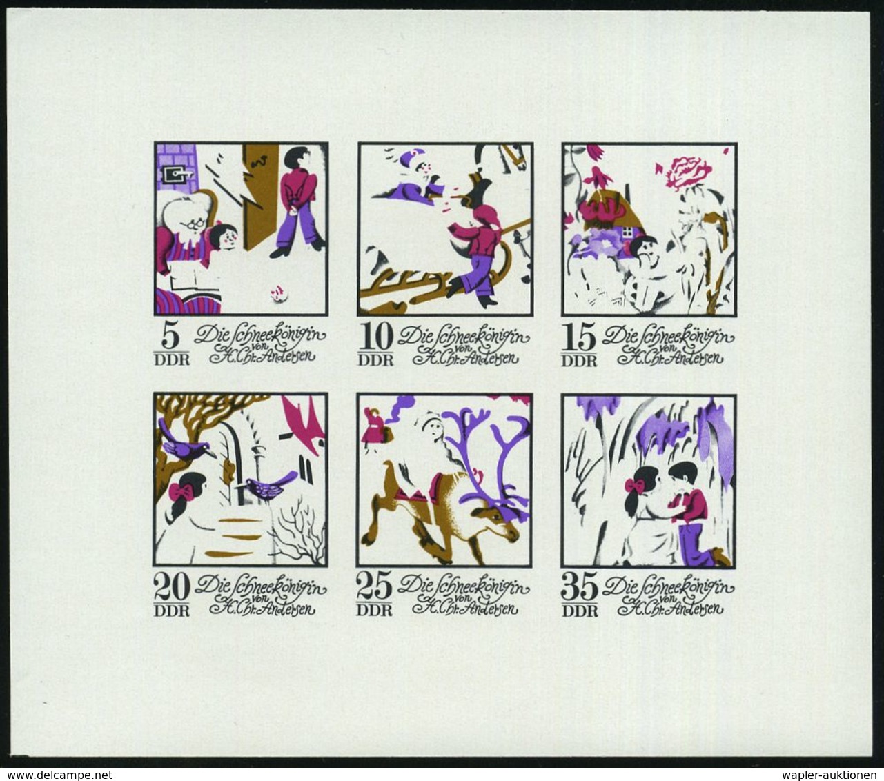 D.D.R. 1972 Kleinbogen "Die Schneekönigin" ,  P H A S E N D R U C K E  (Einzelfaben Bis Endphase Alle Farben)  6 Verschi - Ecrivains