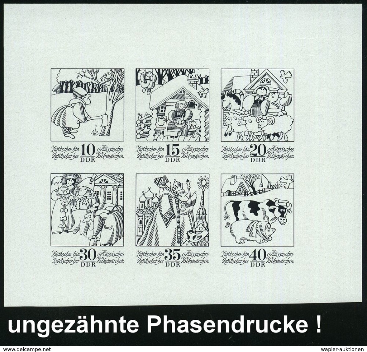 D.D.R. 1974 Russische Volksmärchen "Zwitscher Hin, Zwitscher Her",  5   U N G E Z .  Kleinbogen Als  P H A S E N D R U C - Schrijvers