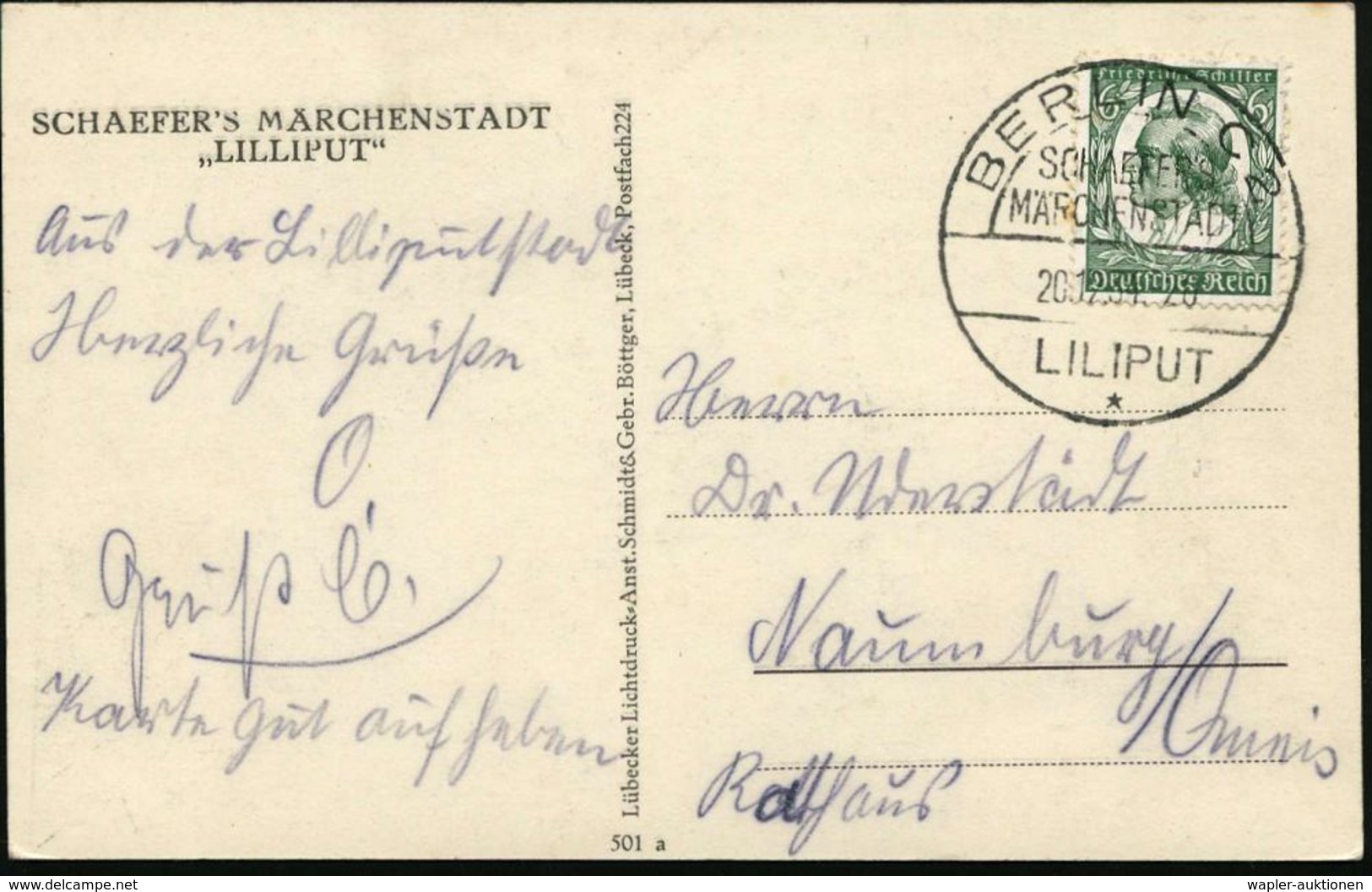 BERLIN C 2/ SCHAEFERS/ MÄRCHENSTADT/ LILIPUT/ * 1934 (Dez.) SSt Auf S/w.-Sonder-Kt.: Märchenstadt (Miniaturstadt) "Lilip - Circus