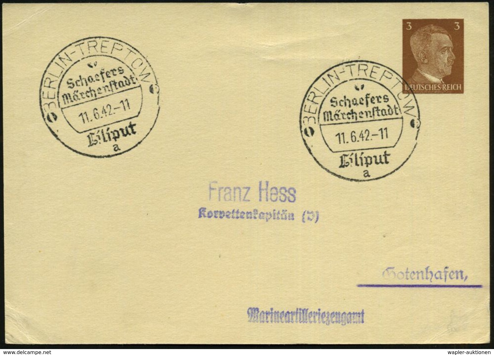 BERLIN-TREPTOW/ Schaefers/ Märchenstadt/ Liliput/ A 1942 (11.6.) Seltener SSt = Wanderstempel 2x Auf PP 3 Pf. Hitler, Br - Circus