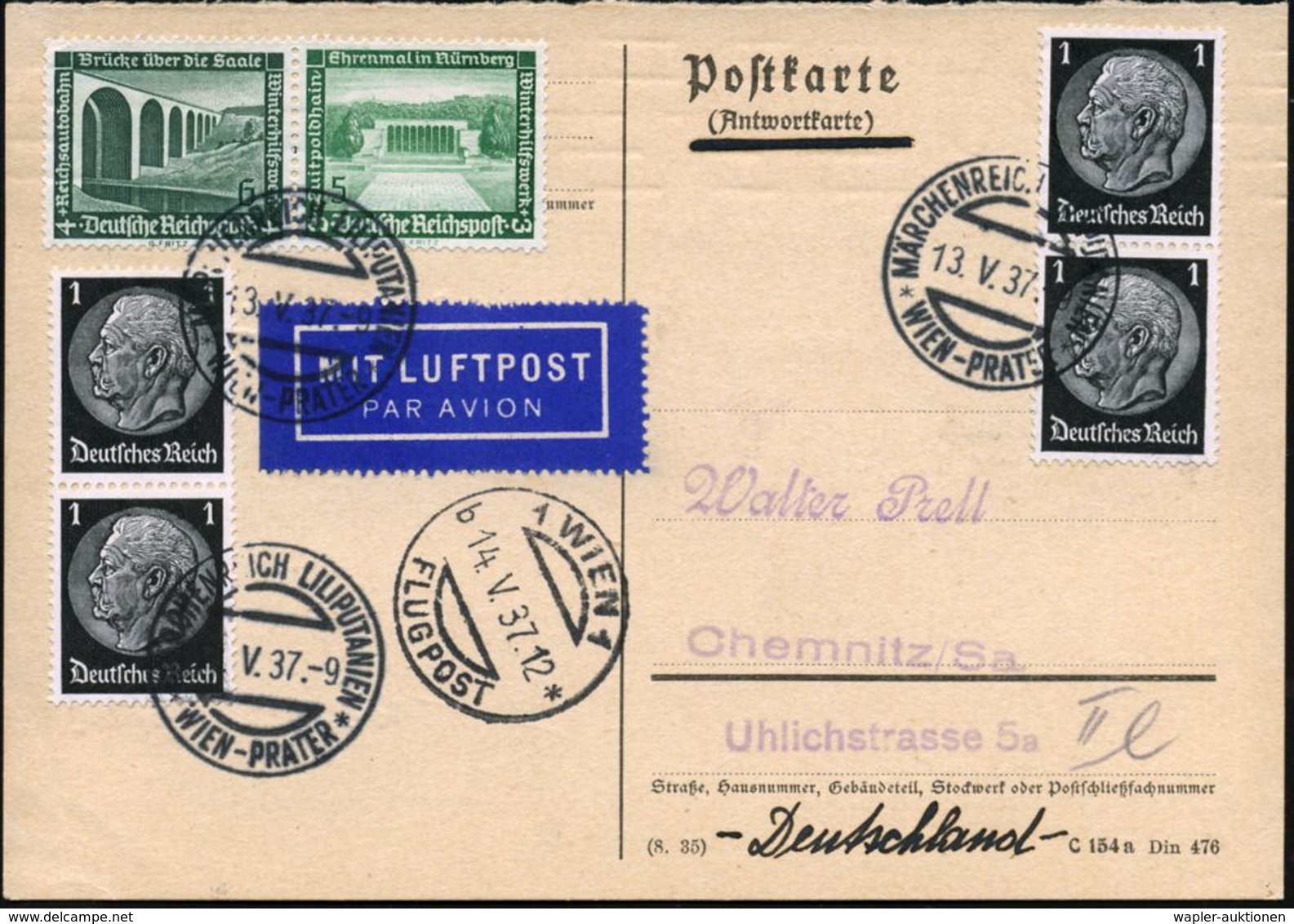 ÖSTERREICH 1937 (13.5.) Seltener SSt: WIEN-PRATER/ MÄRCHENREICH LILIPUTANIEN 3x Auf Frankatur Deutsches Reich + 1K: 1 WI - Cirque