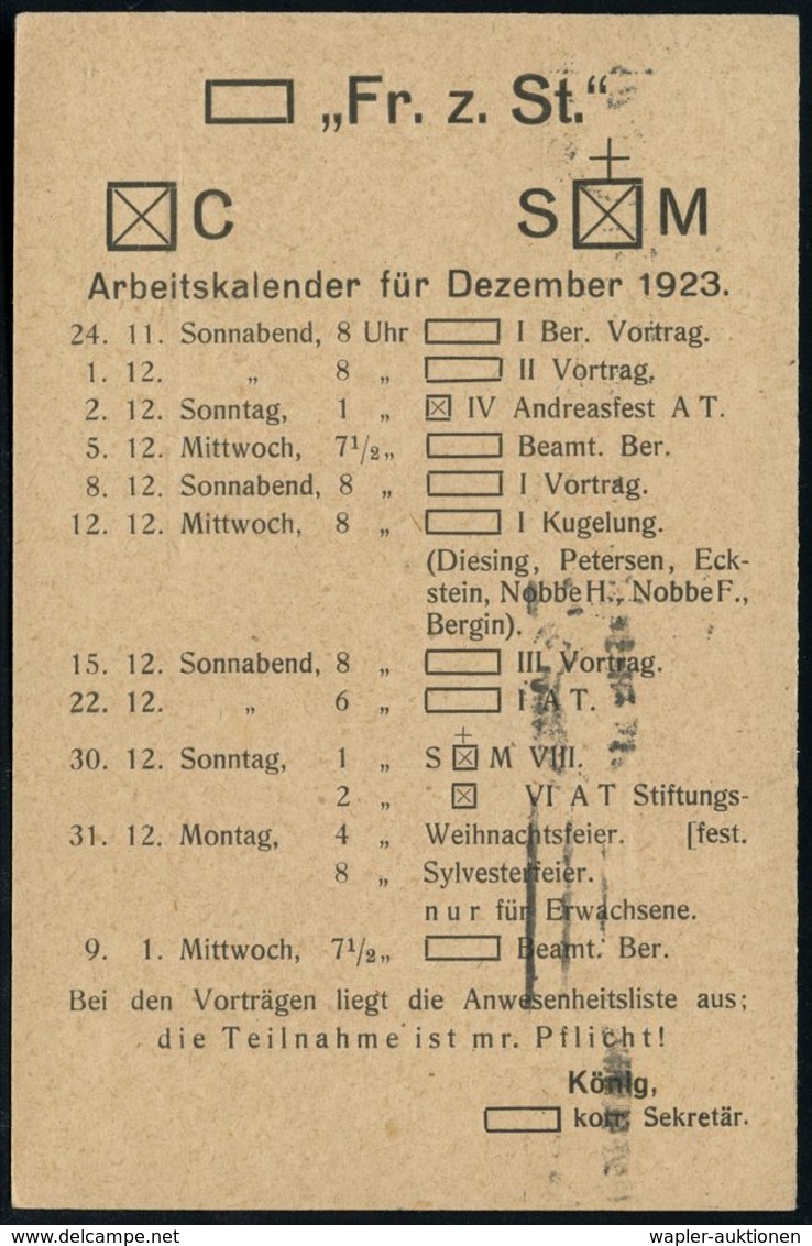 HALLE/ (SAALE) 3 1923 (23.11.) Bd.MaSt. Auf Paar 4 Mia. Mk. Auf Logen-Kt.: "Fr. Z. St." C  S+M = Loge "Fr.(iedrich) Z.(u - Massoneria