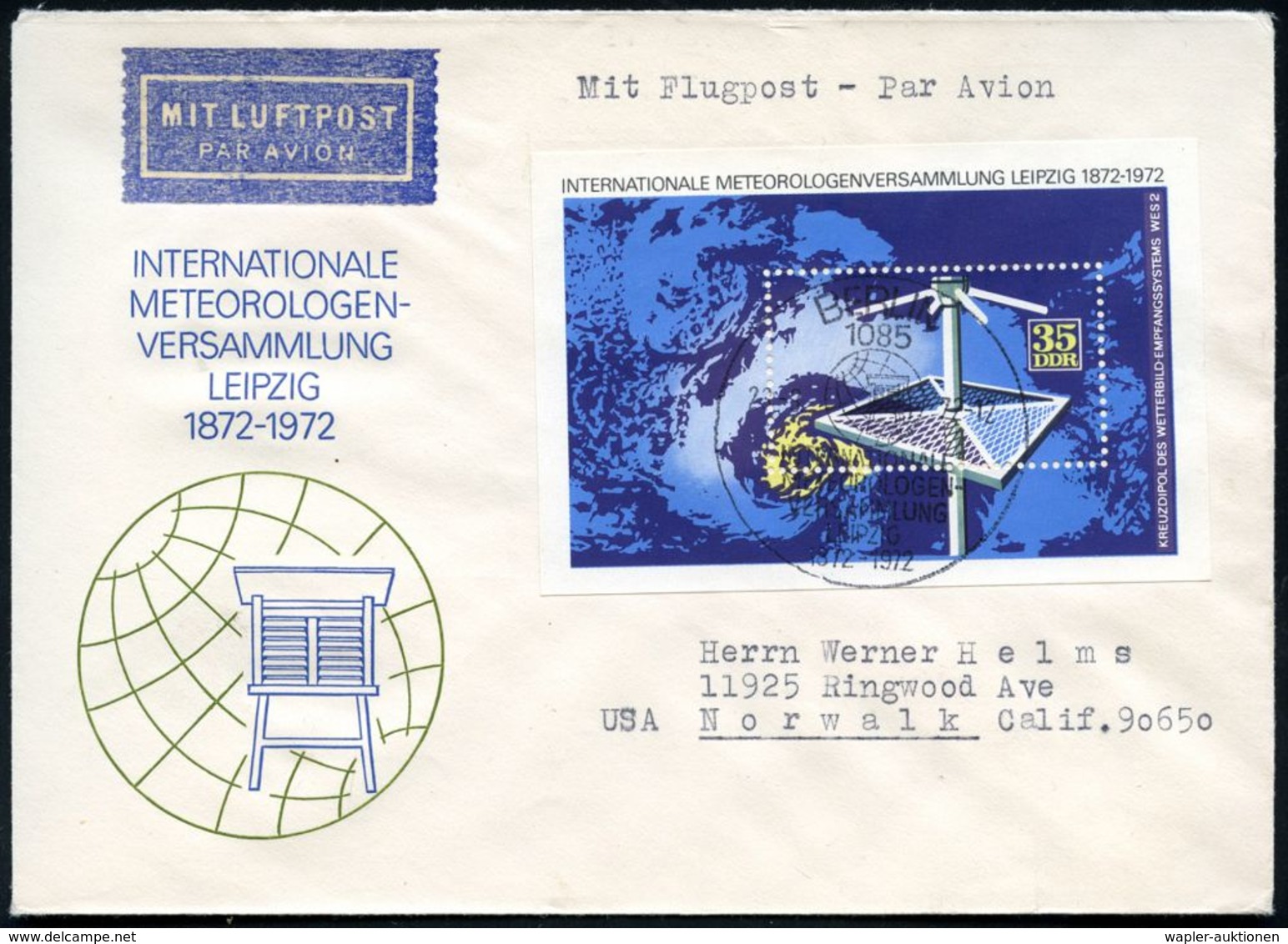 D.D.R. 1972 (23.3.) "100 Jahre Int.Meteorologen-Vers." 20 Pf., 35 Pf. U. 70 Pf. Block-Satz Kpl. (2x Rs. Zusatzfrank., 70 - Clima & Meteorología