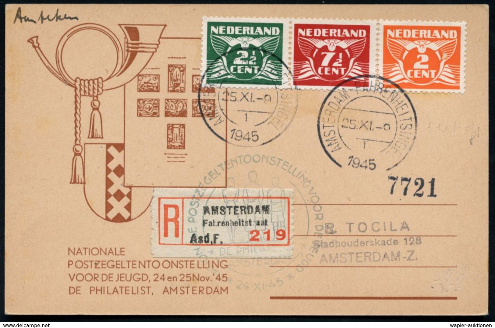 NIEDERLANDE 1945 (25.11.) 2K-Steg: AMSTERDAM - F A H R E N H E I T  SINGEL + RZ: AMSTERDAM/ Fa H R E N H E I T S T R A A - Klima & Meteorologie