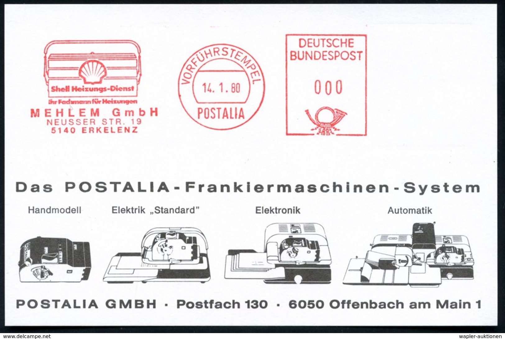 5140 ERKELENZ 1980 (14.1.) AFS: VORFÜHRSTEMPEL/POSTALIA/Shell Heizungs-Dienst/..MEHLEM GmbH (Werkzeugkasten Shell-Repara - Non Classificati