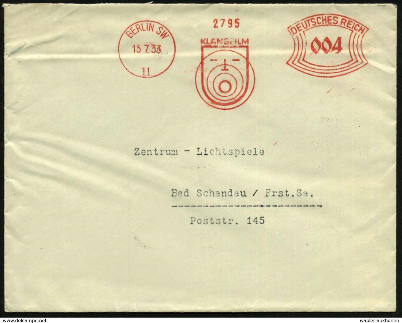 BERLIN SW11/ KLANGFILM 1933 (15.7.) Dekorativer  AFS (Logo: Stilis. Lautsprecher Mit Klangwellen) Rs. Abs.-Vordruck, Inl - Muziek