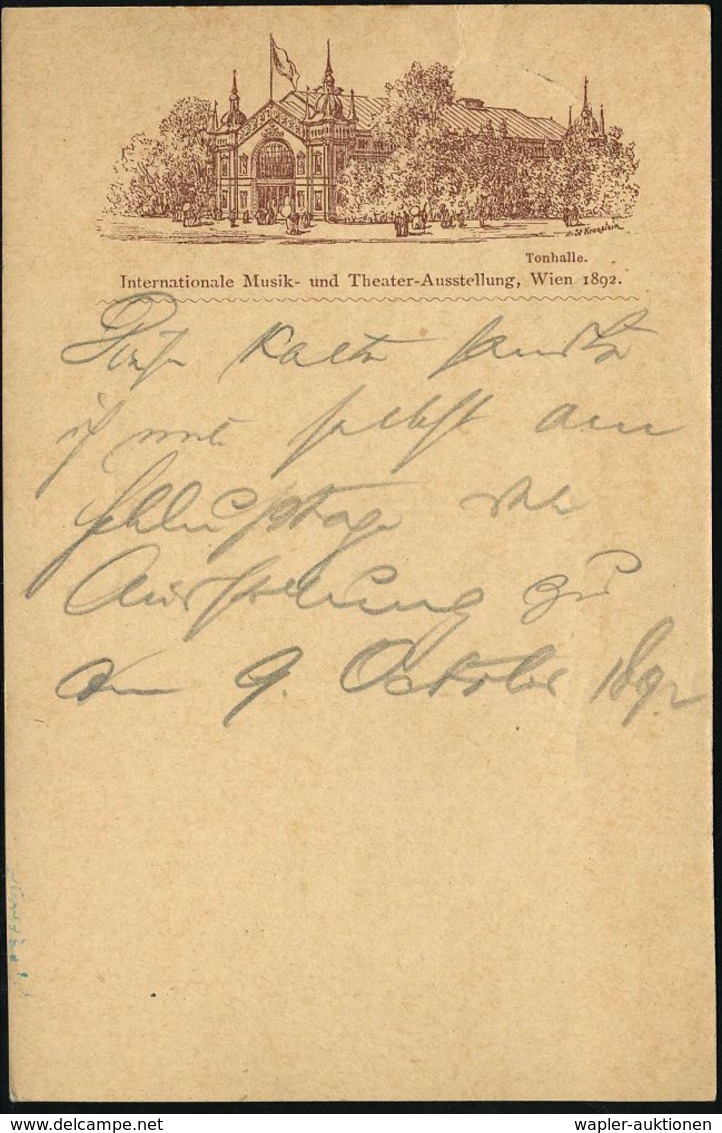 ÖSTERREICH 1892 (9.10.) PP 2 Kr. KFJ Torbogen, Braun:  Int. Musik- U. Theater-Ausst. Wien/Tonhalle + SSt: WIEN/INTN. AUS - Musica