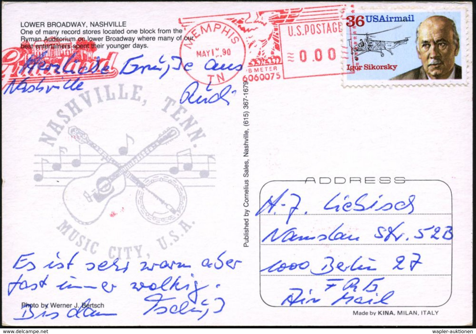 U.S.A. 1990 (1.5.) AFS.: MENPHIS/TN/PB/6060075/Graceland , 000 Als Vorausentwertung Auf EF 36 C. Sikorsky ,passende Über - Muziek