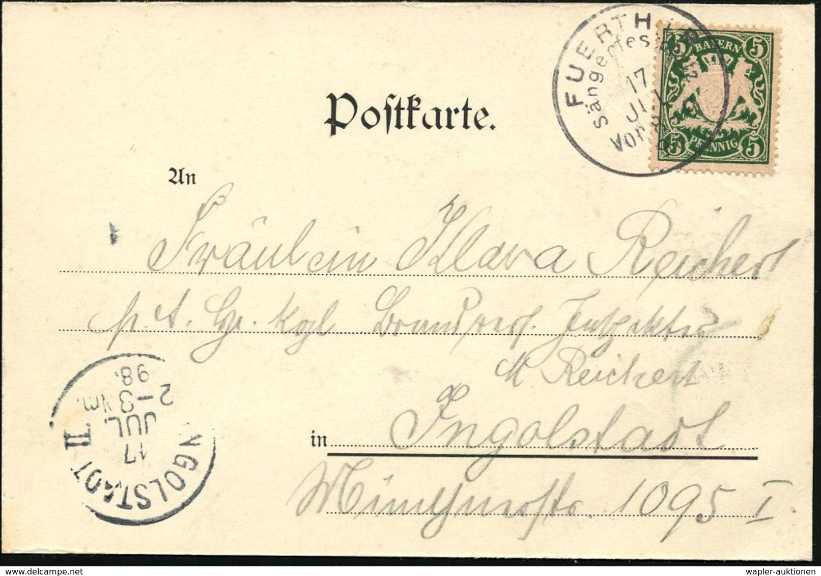 FUERTH I.B./ Sängerfestplatz 1898 (17.7.) Seltener SSt Klar Auf Passender S/w.-Sonder-Ak.: IX. Fränk. Sängerbundesfest ( - Musica