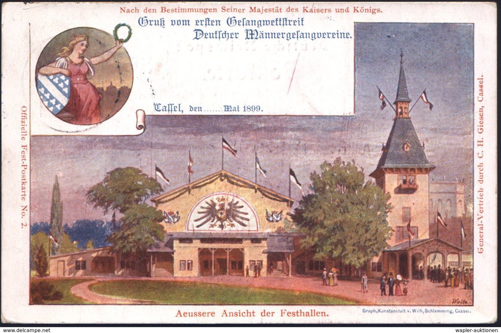 Kassel 1899 (26.5.) SSt: I. GESANGSWETTSTREIT/CASSEL Auf Passender PP 5 Pf. Ziffer Grün: "Gruß Vom Ersten Gesangswettstr - Musik
