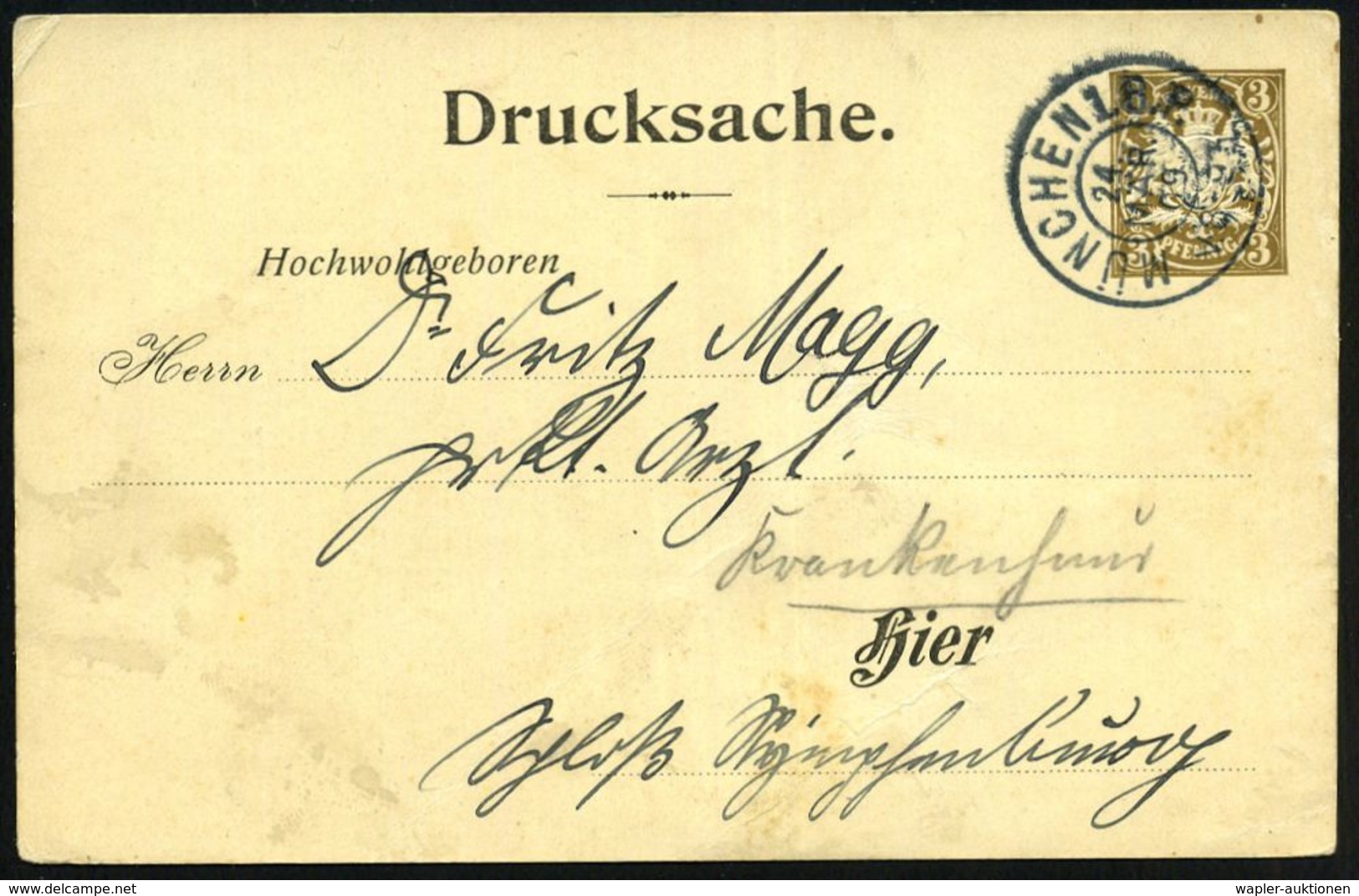 München/ Allg.Philister-Verband Des Akadem.Gesangsvereins.. 1909 (24.3.) PP 3 Pf. Wappen , Braun: Einladungskarte Zur Mo - Musica