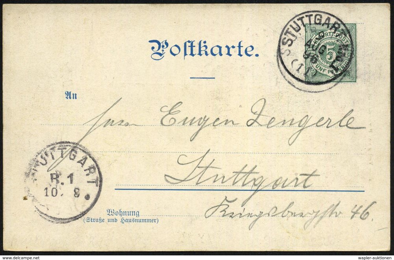 STUTTGART No.1/ (11) 1896 (9.8.) 1K Auf PP 5 Pf. Ziffer, Grün: "GRUSS Vom SÄNGERFEST" = Singendes Rotkelchen Auf Heckenr - Musica