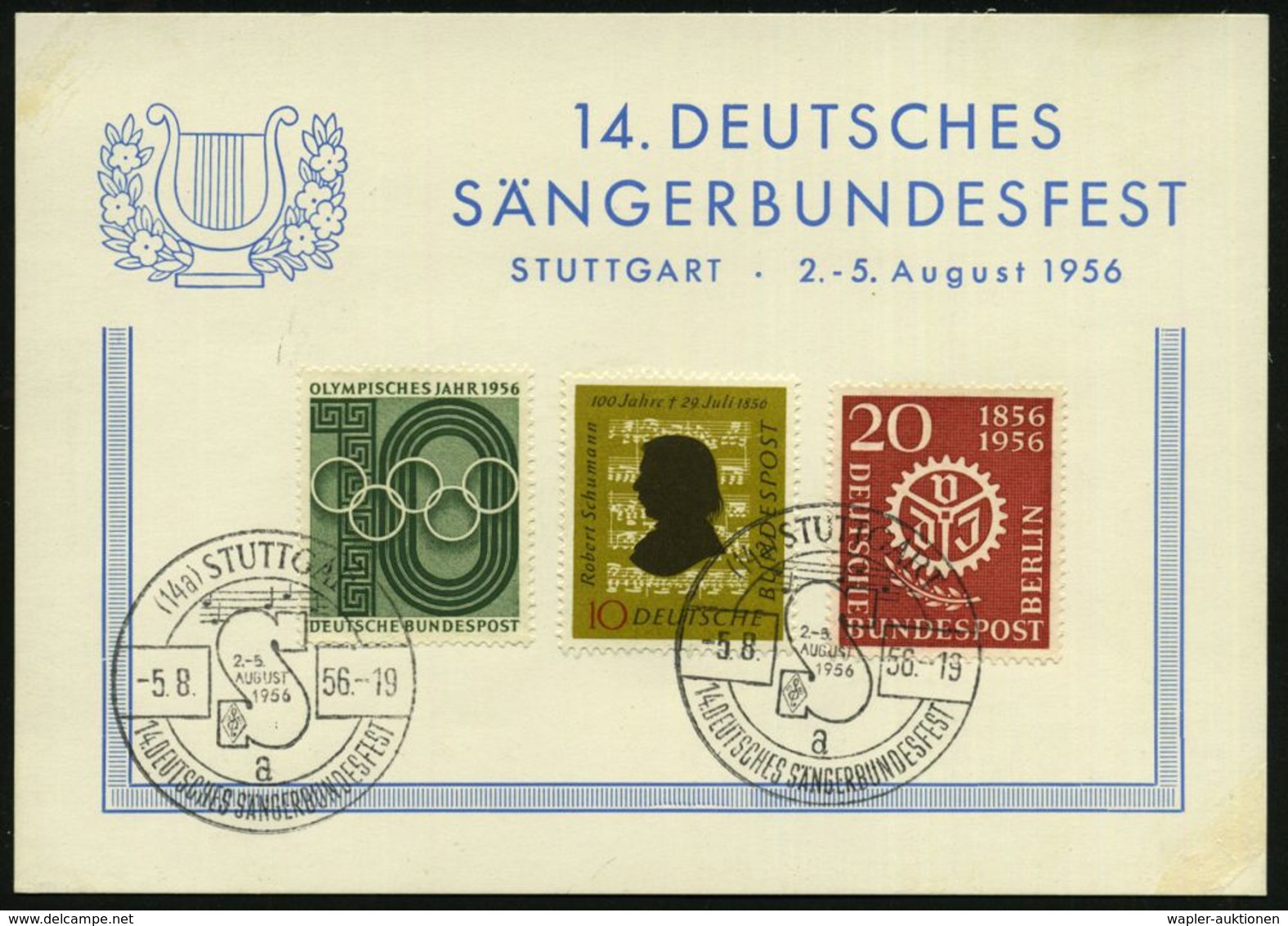 (14a) STUTTGART/ A/ 14.DEUTSCHES SÄNGERBUNDESFEST 1956 (4.8.) SSt = Notenzeile 2x Rs. Auf Sonderkarte (Michaelis Nr.23,  - Musique