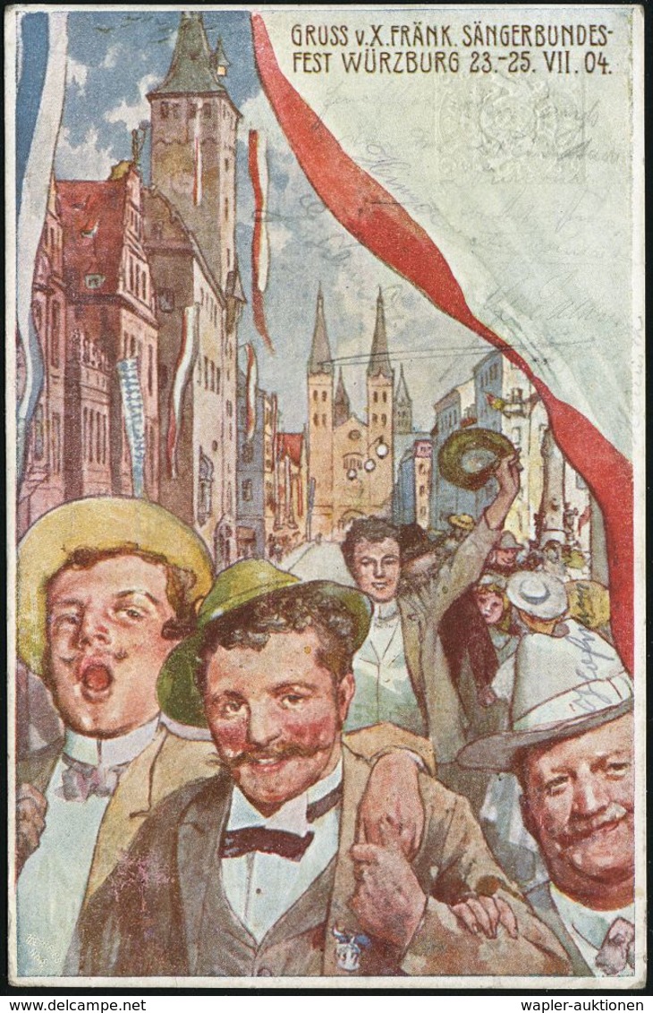 WUERZBURG 2 1904 (Juli) 1K Auf PP 5 Pf. Wappen, Grün: Offiz. Fest-Postkarte D. X. Fränk. Sängerbundesfestes (Sänger In D - Muziek