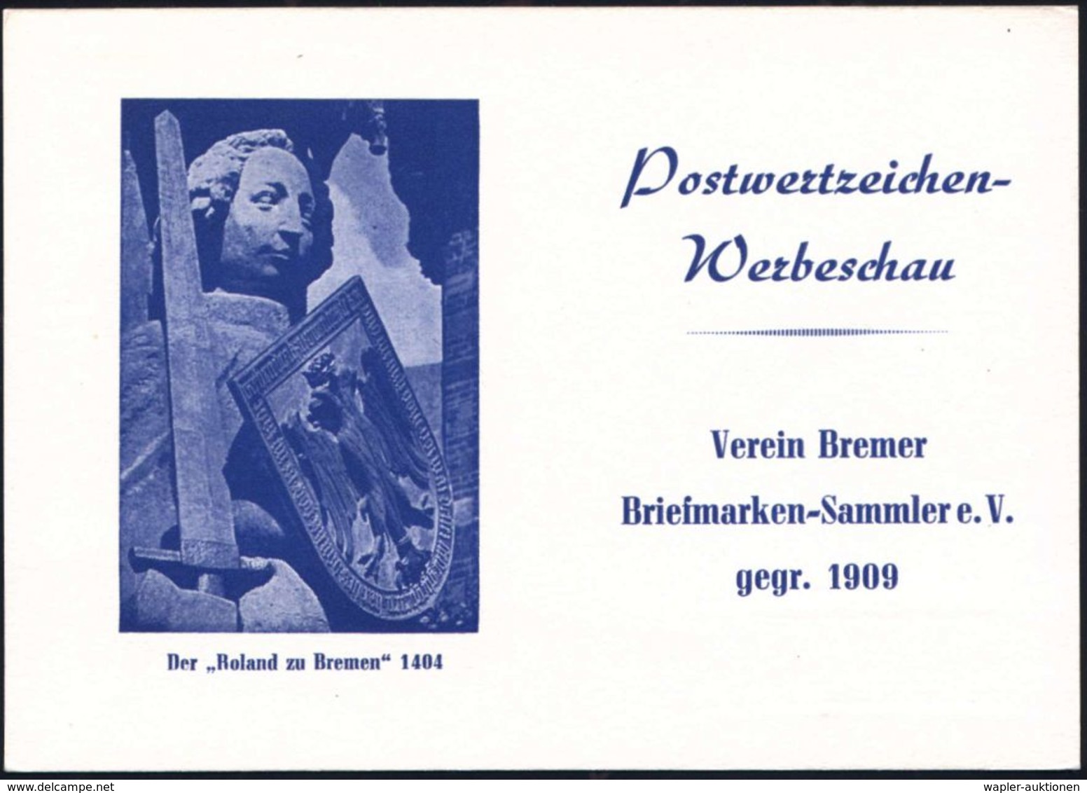 Bremen 1960 (6.11.) PP 2 Pf. Heuss I + 10 Pf. Heuss II: Roland Von Bremen 1404 = Postwertz.-Werbeschau + Entspr. SSt (Ri - Muziek