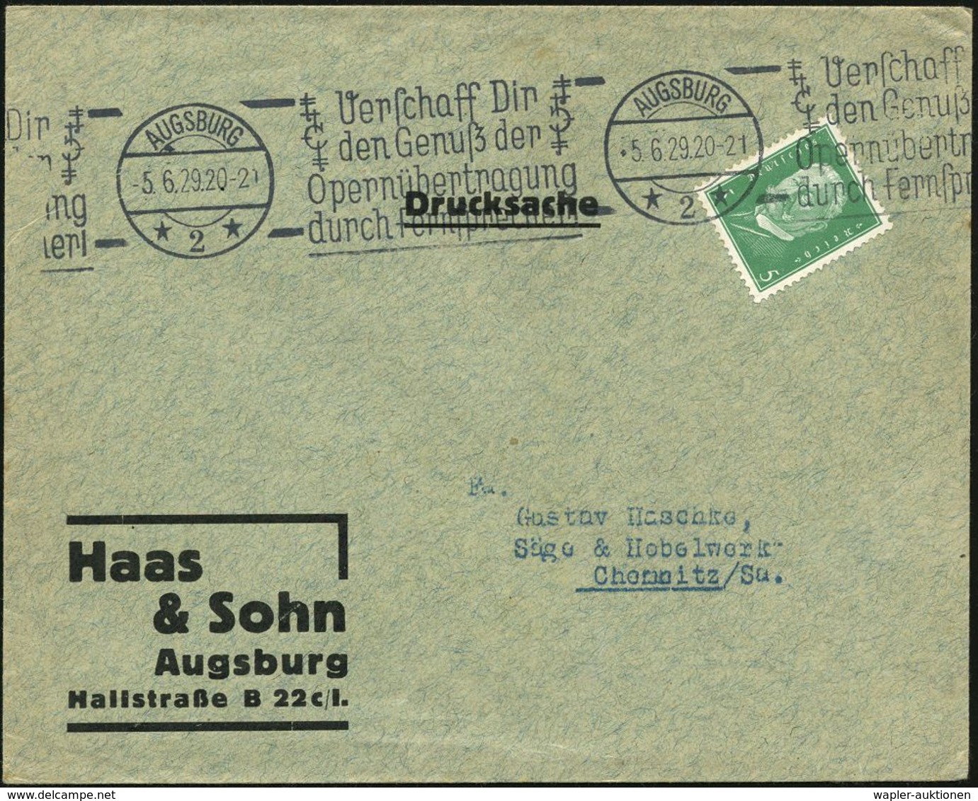 AUGSBURG/ *2*/ Verschaff Dir/ Den Genuß Der/ Opernübertragung/ Durch Fernsprecher! 1929 (5.6.) Seltener BdMWSt Auf Firme - Music