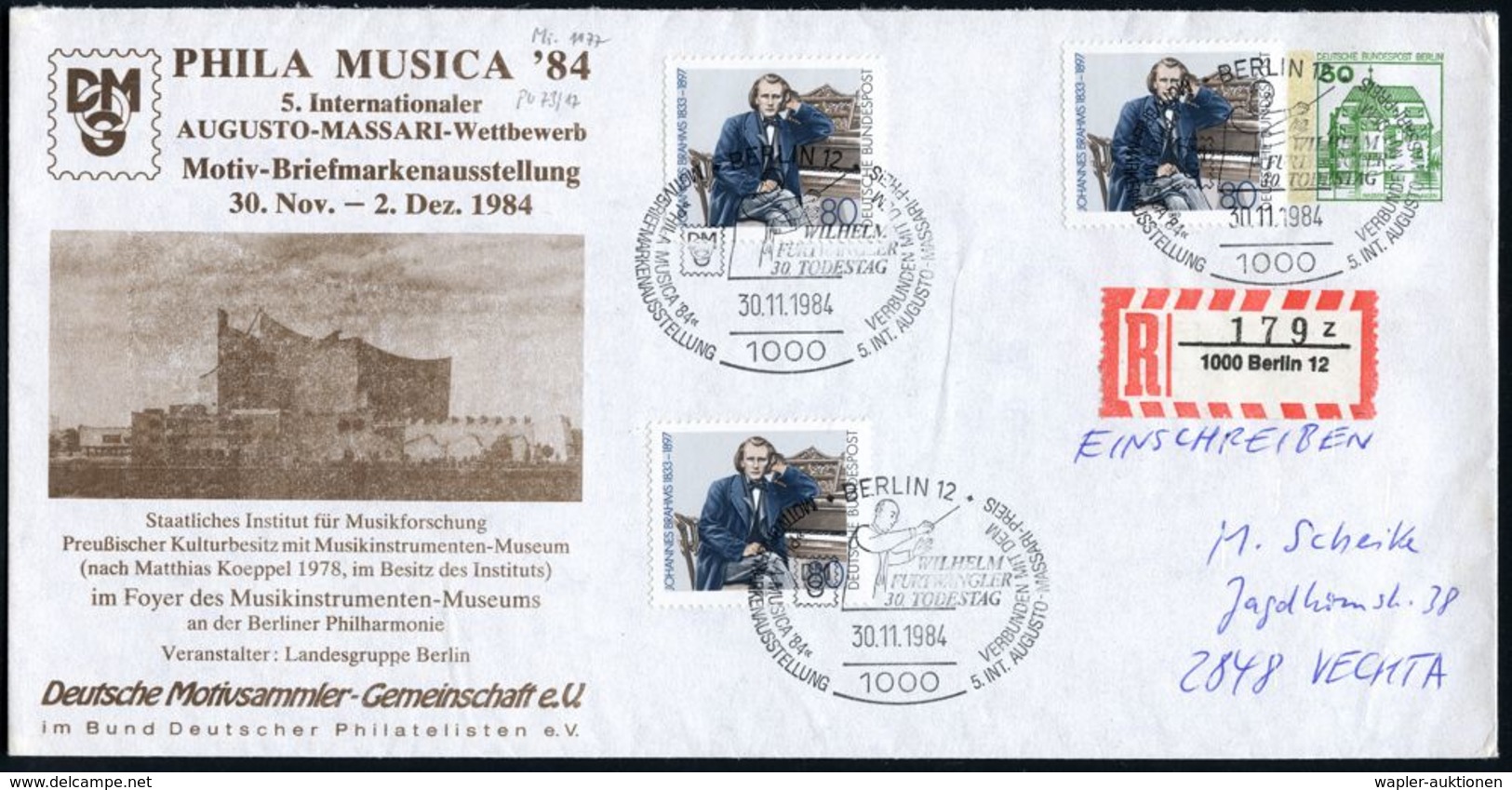 1000 BERLIN 12/ WILH./ FURTWÄNGLER/ 30.TODESTAG.. 1984 (30.11.) SSt = Dirigent Furtwängler Mehrfach Auf PU 50 Pf. Burgen - Music