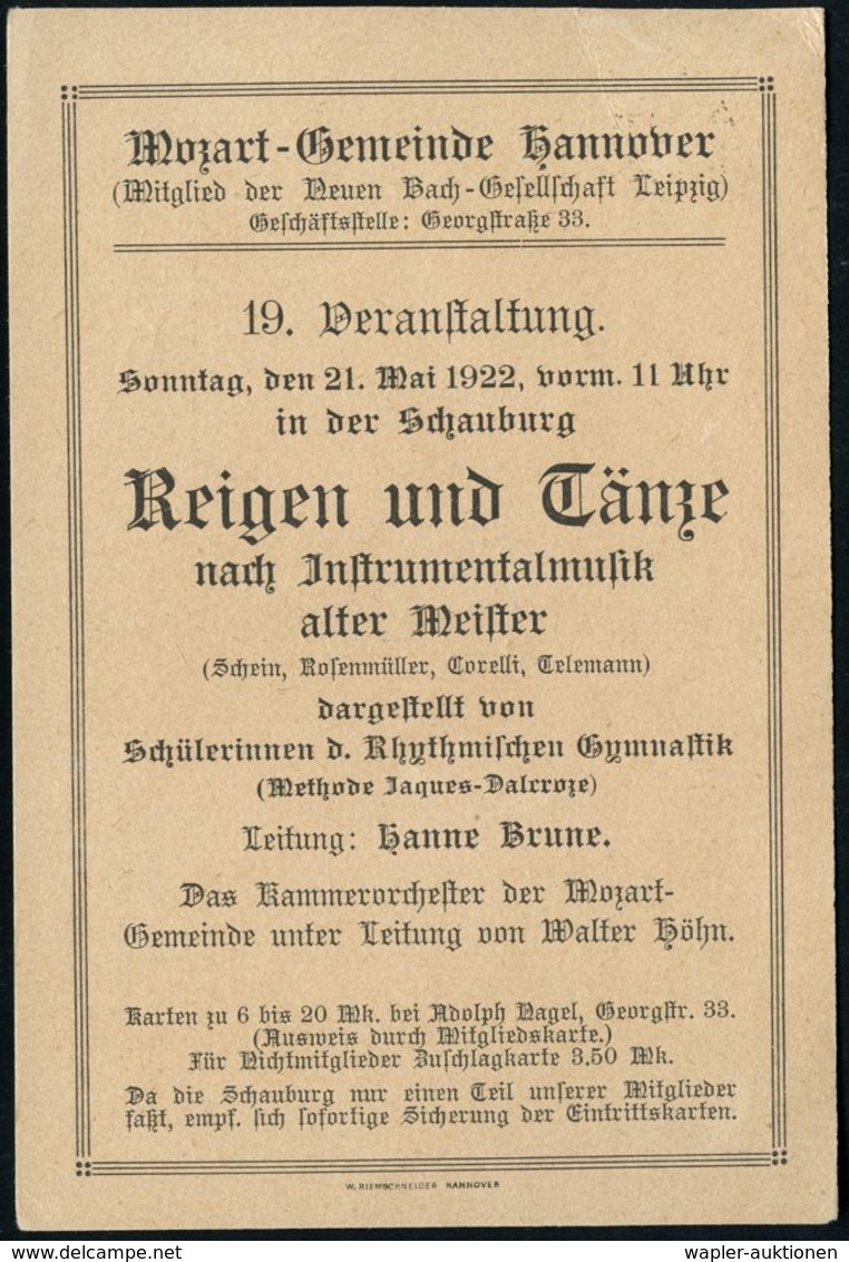 HANNOVER/ S1S/ Besucht Die/ Deutsche Gewerbeschau/ München 1922 (17.5.) MWSt Auf Einladungs-Karte: Mozart-Gemeinde, "Rei - Musica