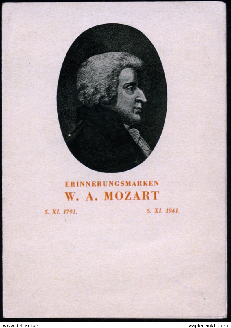 BÖHMEN & MÄREN 1941 (21.11.) "150. Todestag Mozart", Kompl. Satz + Zierfelder (roter Viktoria-SSt) Mozart-Gedenk-Faltbla - Musica