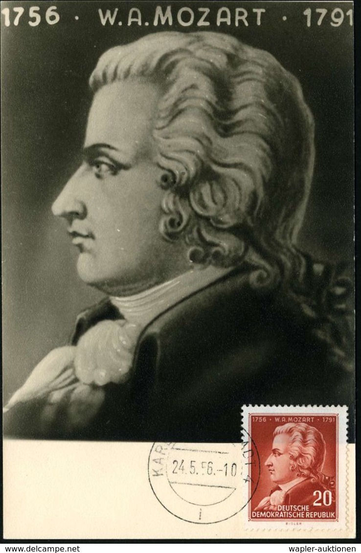 D.D.R. 1956 (Mai) 20 Pf. "200. Geburtstag Mozart" , Sauber Gest. Maximumkt.  (Mi.511) - WOLFGANG AMADEUS MOZART - W.A.MO - Musica