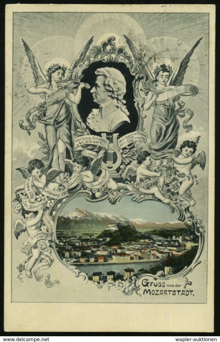 ÖSTERREICH 1910 (6.8.) Seltener SSt.: SALZBURG/GRUNDSTEINLEGUNG DES MOZARTHAUSES Klar + Viol. HdN: MOZART/ FEIER/ SALZBU - Muziek