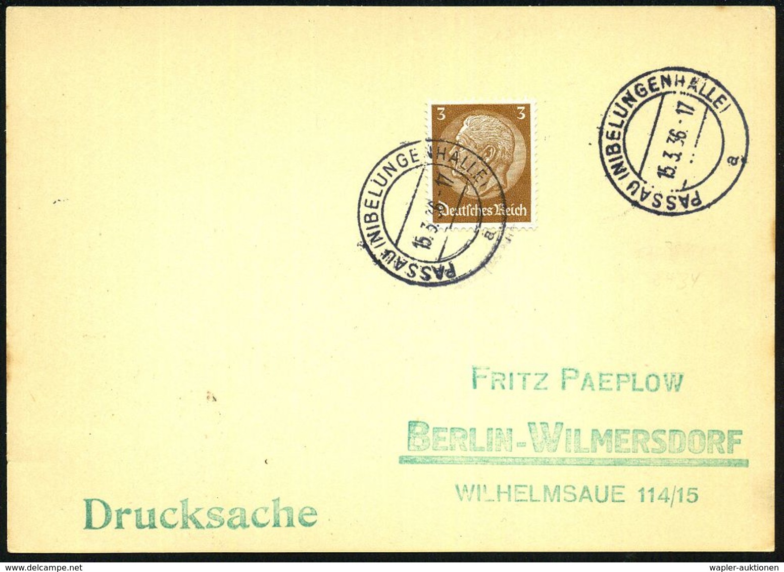 PASSAU (N I B E L U N G E N H A L L E )/ A 1936 (15.3.) Seltener SSt ,klar Gest Inl.Kt. (Bo.3 , 2. Verwendungstag Von 3) - Musique