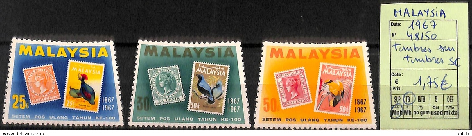 D - [825044]TB//**/Mnh-Malaisie 1967 - N° 48/50, Série Complète, Timbres Sur Timbres, Oiseaux, Animaux - Malaysia (1964-...)
