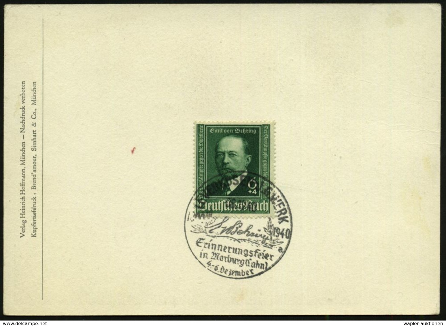 LEVERKUSEN-I.G. WERK/ A/ E V Behring/ Erinnerungsfeier.. 1940 (6.12.) SSt = Hauspostamt I.G.-Werke Leverkusen (Schriftzu - Premio Nobel