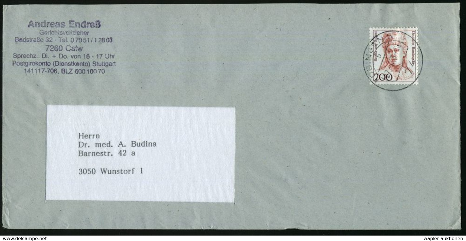 B.R.D. 1993 (27.5.) 200 Pf. Bertha V. Suttner, EF = Friedens-Nobelpreis 1905 (berühmtes Buch: "Die Waffen Nieder!") Saub - Premio Nobel