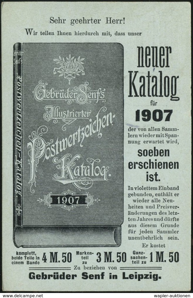 Leipzig 1906 (Nov.) P 3 Pf./2 Pf. Germania + Rs. Reklame-Zudruck: Gebr. Senf's Jllustrierter Postwertzeichen Katalog 190 - Filatelistische Tentoonstellingen