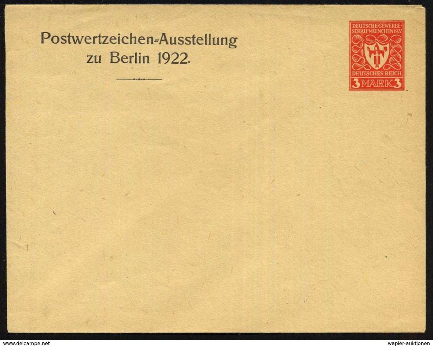 Berlin 1922 PU 3 Mk. Gewerbeschau Mnch., Rot: Postwertzeichen-Ausstellung Zu Berlin 1922 , Ungebr. (ME.PU 63/D 1) - - Expositions Philatéliques