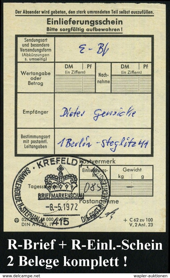 415 KREFLED 1/ SAMMLERGILDE H.v.STEPHAN/ DIE POST IN LIECHTENSTEIN.. 1972 (Mai) SSt = Krone 2x + Sonder-RZ: 415 Krefeld  - Filatelistische Tentoonstellingen