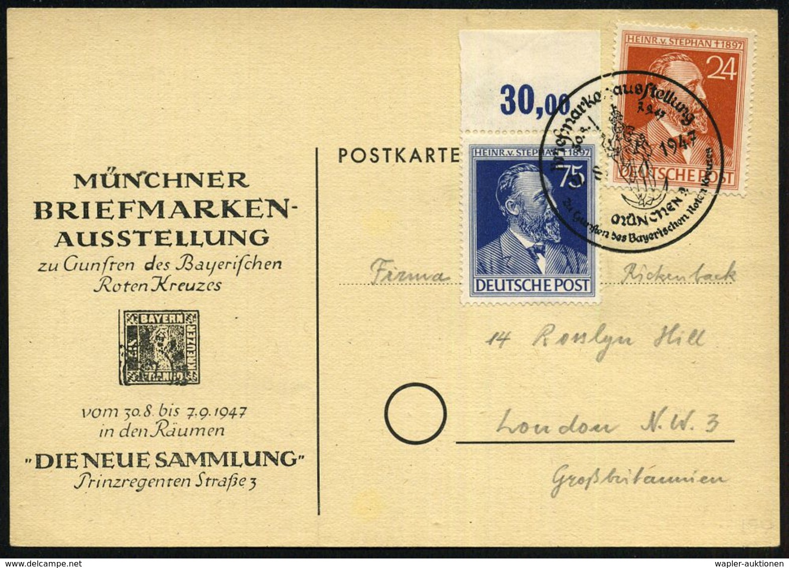 MÜNCHEN 2/ Briefmarkenausstellung/ Zu Gunsten D.Bayer.Roten Kreuzes 1947 (1.9.) Seltener SSt = Maria Mit Jesuskind Auf M - Briefmarkenausstellungen
