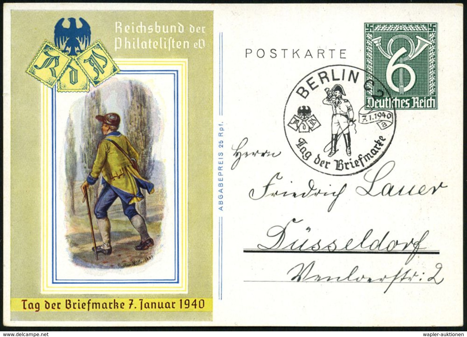 BERLIN C 2/ A/ Tag Der Briefmarke 1940 (7.1) SSt (Postillon Etc.) Auf Passender Sonder-P 6 Pf. Posthorn, Grün: Tag Der B - Dag Van De Postzegel