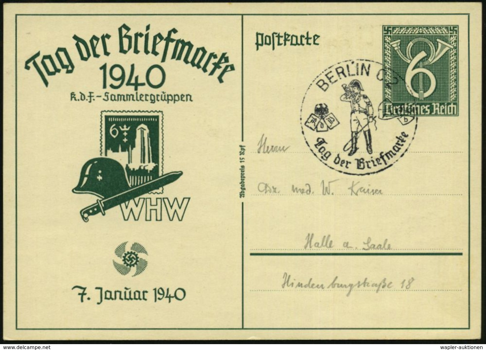 BERLIN C2/ B/ Tag Der Briefmarke 1940 (7.1.) SSt (Postillon) Auf Sonder-P 6 Pf.: Tag Der Briefmarke/ ..WHW (Mi.P 288) In - Dag Van De Postzegel