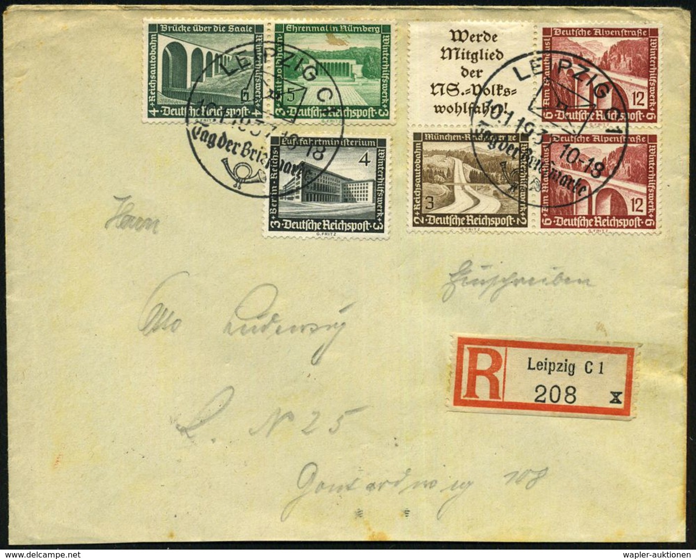 LEIPZIG/ Tag Der Briefmarke 1937 (10.1.) SSt 2x Auf WHW-Zus.-Drucken (Mi.W 111, W 115 Etc.) + RZ: Leipzig C 1/X (kl. Fra - Giornata Del Francobollo