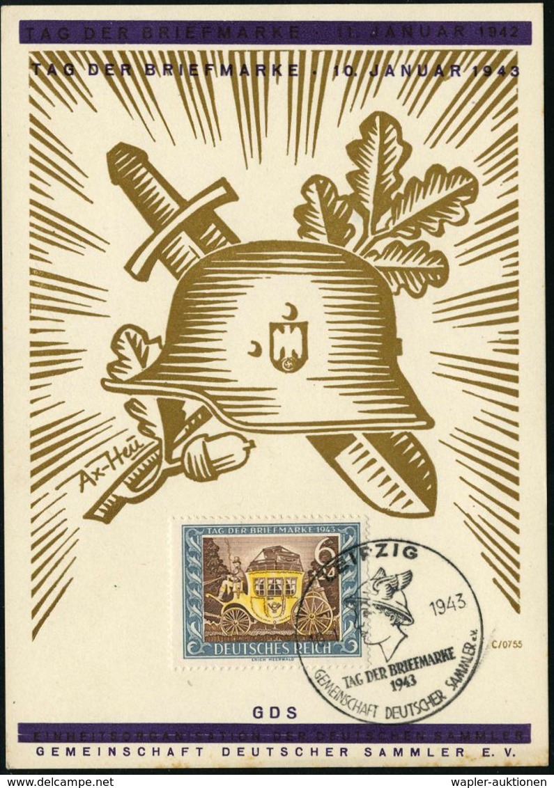 LEIPZIG/ TAG DER BRIEFMARKE/ GDS 1943 (10.1.) SSt = Merkurkopf Auf 8 + 24 Pf. "Tag D.Briefmarke" (Mi.828 EF) überdruckte - Giornata Del Francobollo