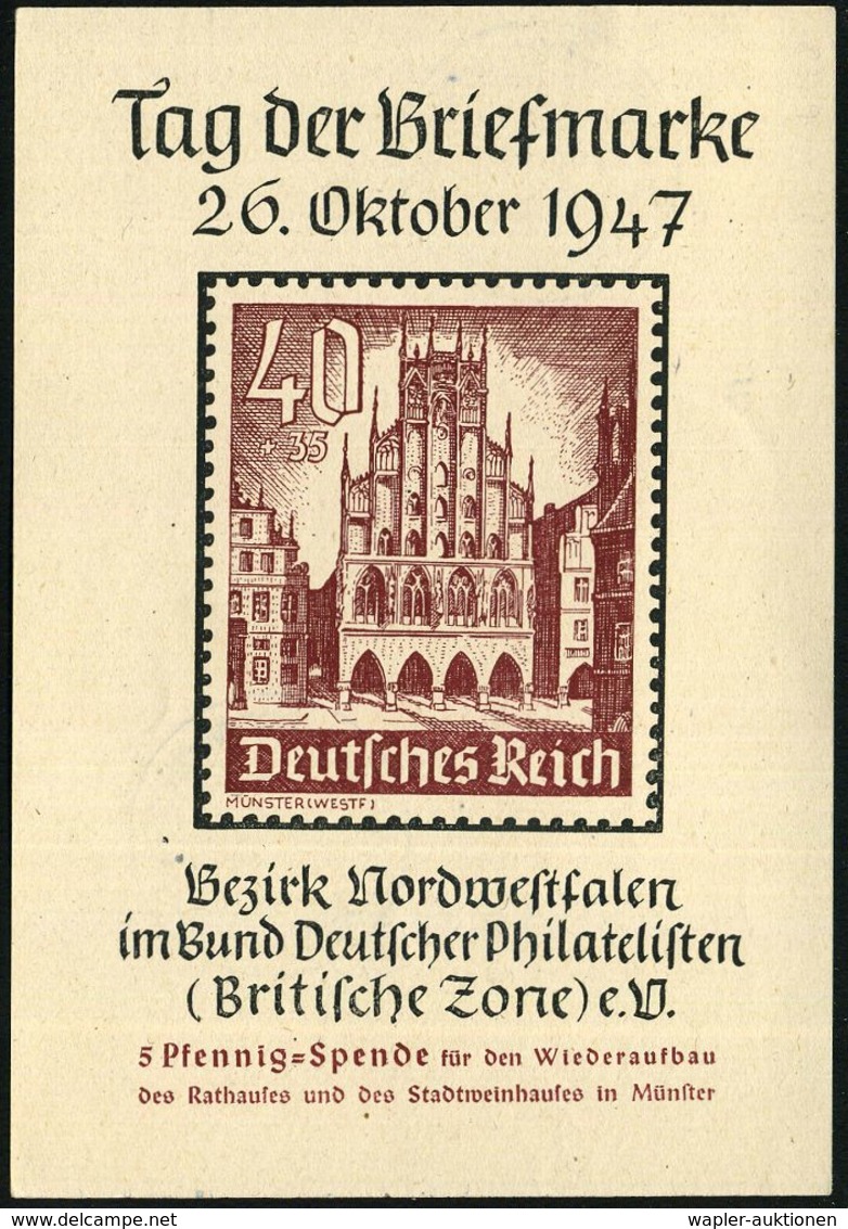 MÜNSTER (WESTF)/ TAG DER BRIEFMARKE 1947 (26.10.) SSt = Brieftaube Auf Amtl. P 12 Arbeiter + Zudruck: Tag Der Briefmarke - Giornata Del Francobollo