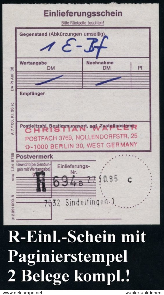 7032 SINDELFINGEN 1/ BODENSEE-/ SCHIFFSPOST/ 1882-1961/ TAG DER BRIEFMARKE 1985 (27.10.) SSt = Histor. Bodensee-Raddampf - Giornata Del Francobollo