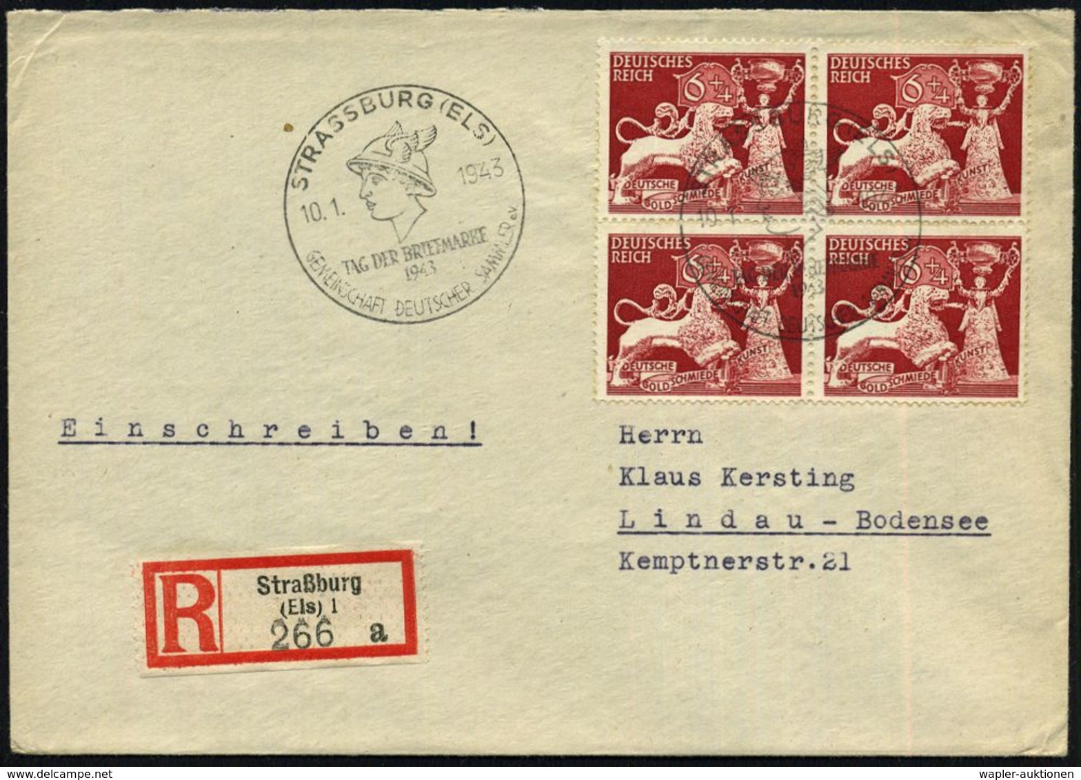 STRASSBURG (ELS)/ TAG DER BRIEFMARKE/ GDS 1943 (10.1.) SSt = Merkurkopf (mit Flügelhelm) 2x Auf MeF Goldschmiedekunst +  - Giornata Del Francobollo