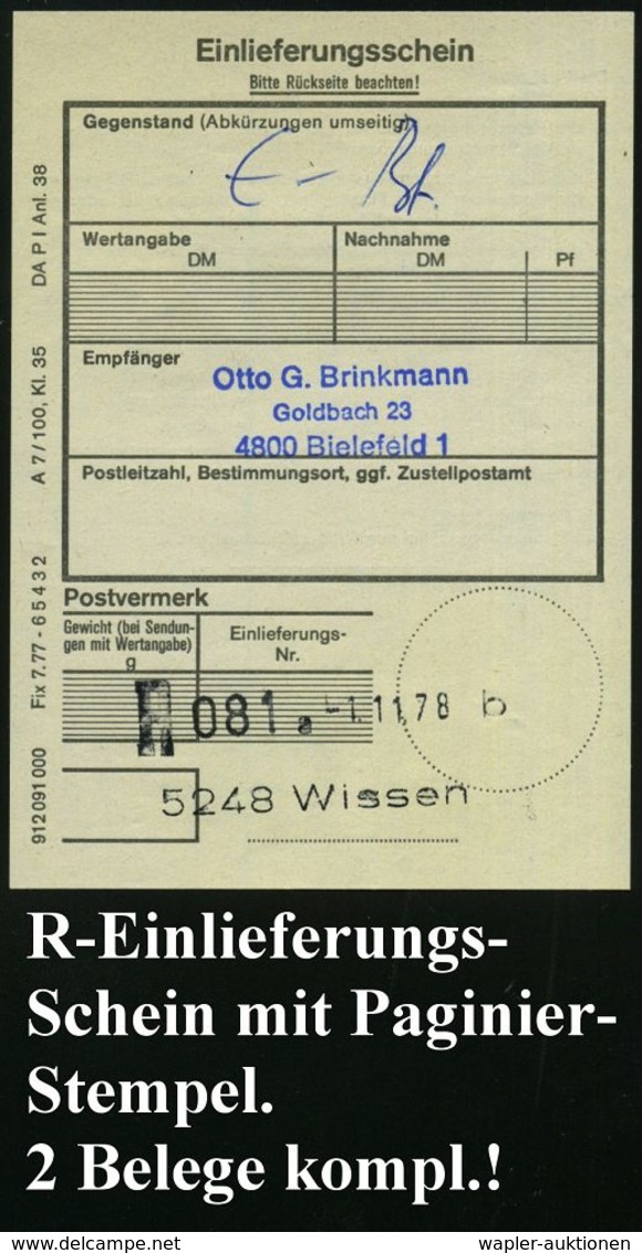 5248 WISSEN,SIEG 1/ BRIEFMARKENTAUSCHTAG/ TAG DER BRIEFMARKE. 1978 (1.11.) SSt Auf Kompl. Satz Tag. D. Briefmarke + 10 P - Giornata Del Francobollo
