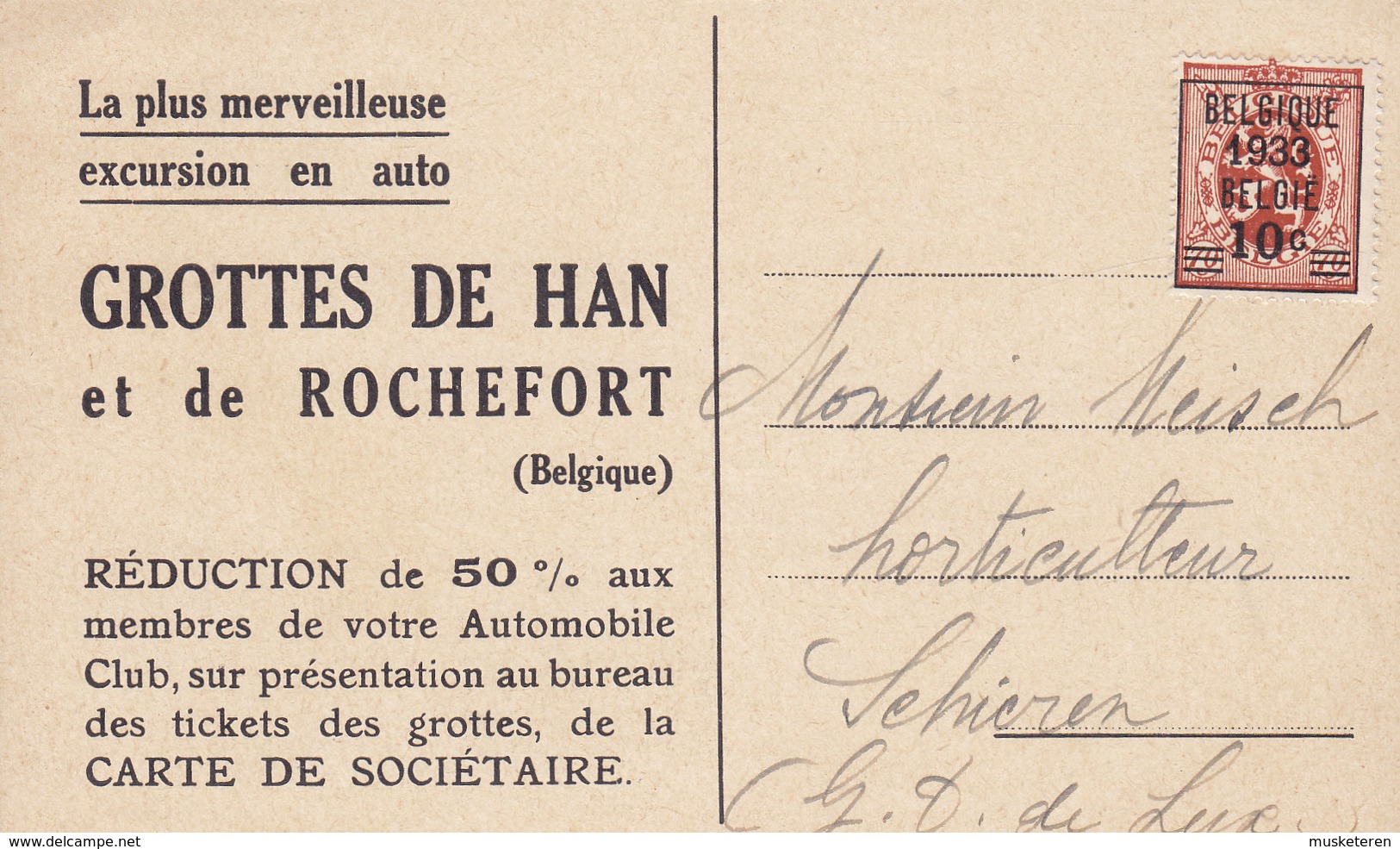 Belgium CPA GROTTES DE HAN Et De ROCHEFORT 1933 Sent To SCHIEN Luxemburg Precancel Heraldic Lion (2 Scans) - Typos 1929-37 (Heraldischer Löwe)