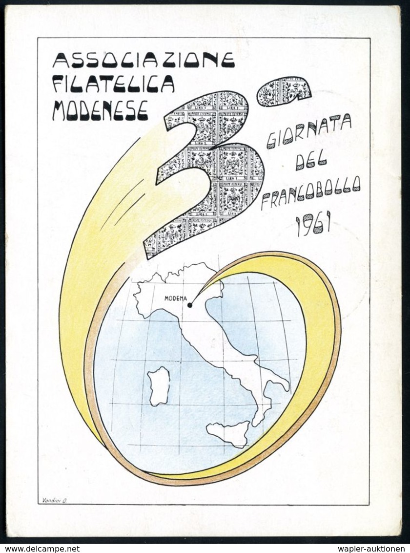 ITALIEN 1961 (3.12.) SSt.: MODENA/GIORNATA DEL FRANCOBOLLO Auf EF 15 L. "Tag D. Briefmarke" (Mi.1116) Ausl.-Sonder-Kt.   - Giornata Del Francobollo