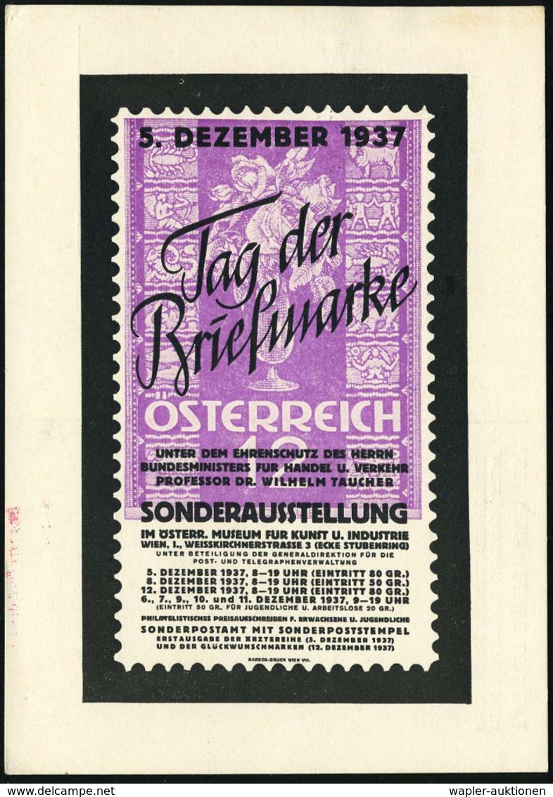 ÖSTERREICH 1937 (12.12.) SSt: WIEN/TAG DER BRIEFMARKE In Form Eines Posthorns , Klar Gest. Color-Sonder-Kt.: SONDERAUSST - Giornata Del Francobollo