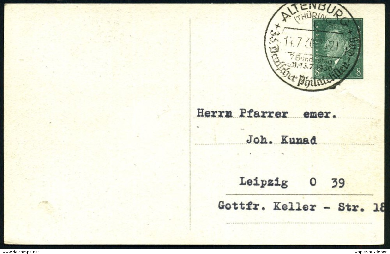 ALTENBURG/ (THÜRING)/ 1/ 36.Deutscher Philat.Tag/ 7.Bundestag 1930 (Juli) SSt (oben Gering Nicht Voll) Sauber Auf PP 8 P - Expositions Philatéliques